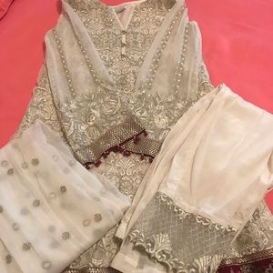 Elegant Cream and Silver Embroidered Dress